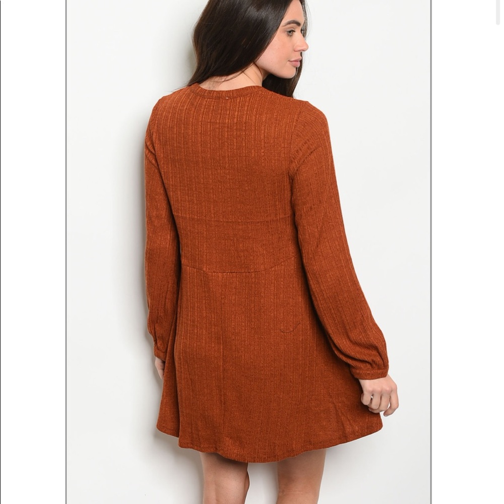 Dark Orange Long Sleeve Dress - Picture 4 of 6